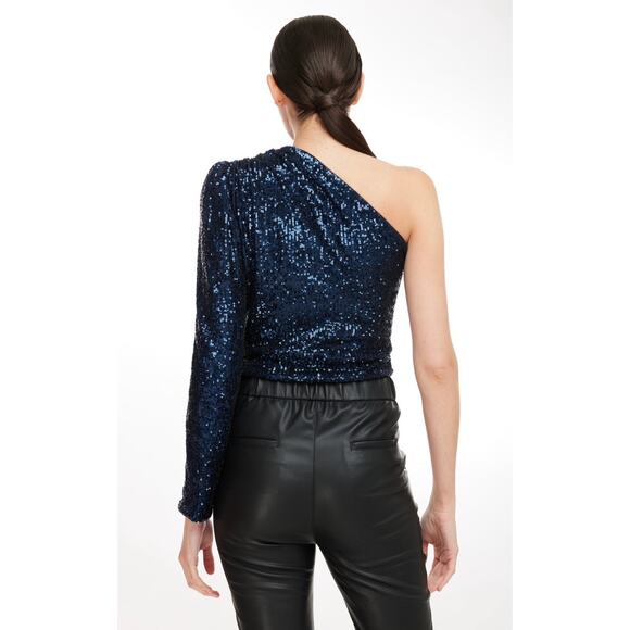 NWT Revolve Generation Love Vetta Navy One Shoulder Sequin Top Size XS - Picture 3 of 3